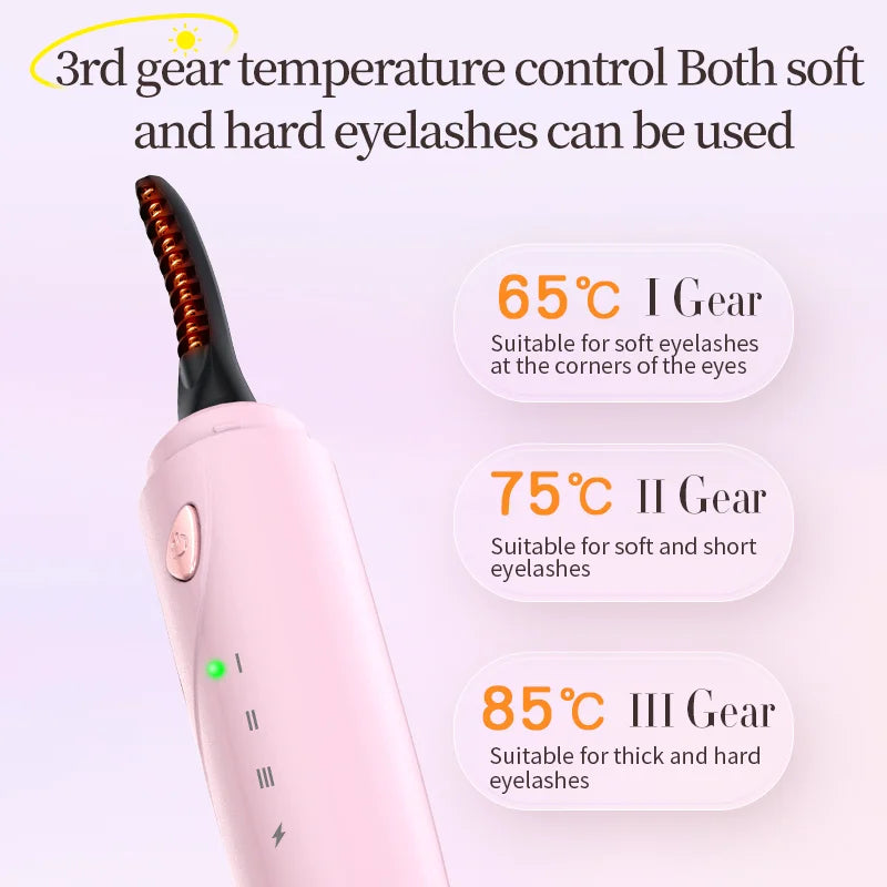 Heated Eyelash Curler 3-Level Adjustable Temperature Rapid Heated Type C Rechargeable Safe Anti-Burn Eye Lash Comb Teeth Design
