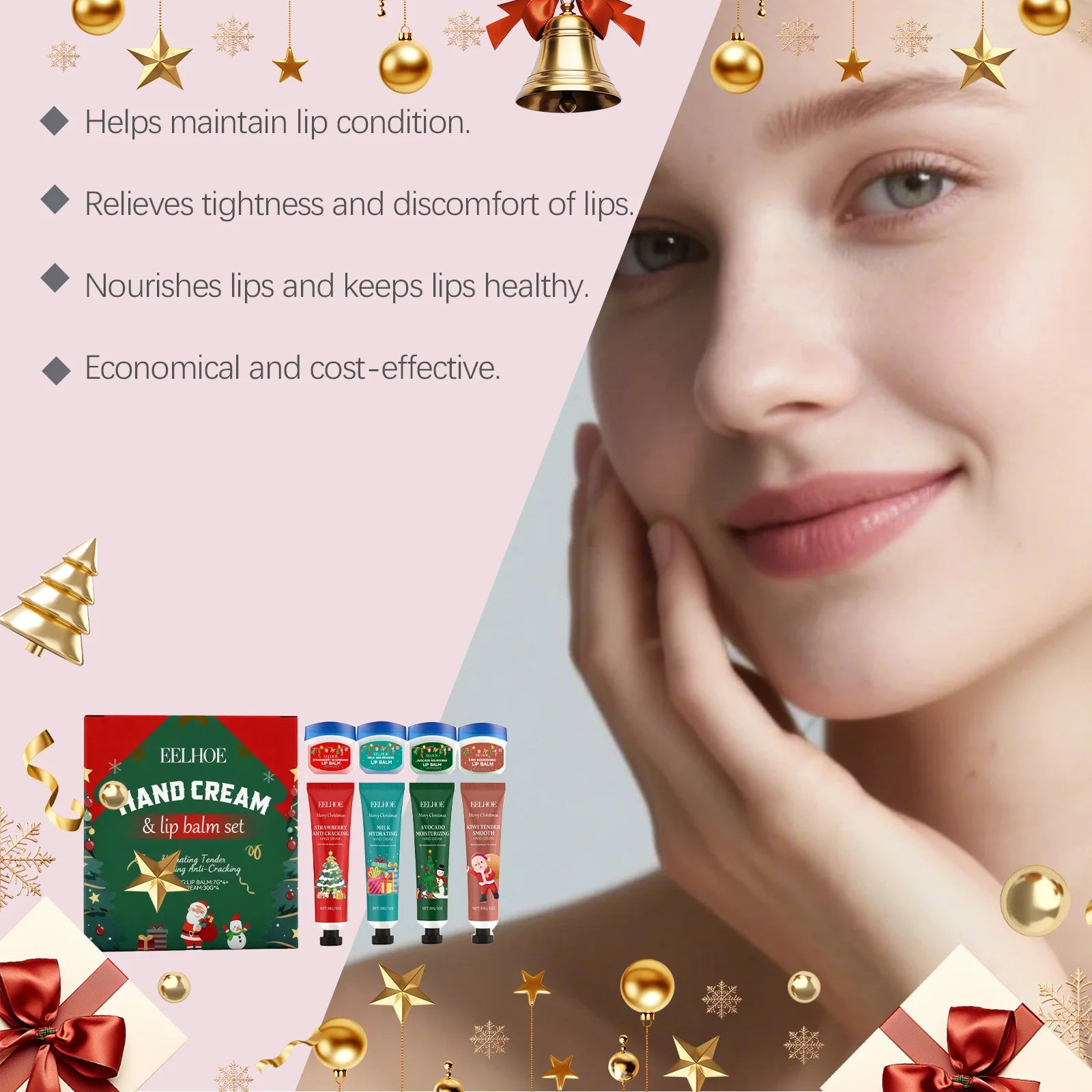 Christmas Hand Cream Lip Balm Set Gift Box Nourishing Moisturizing Anti-dry Cracked Softening Skin Festive Holiday Present