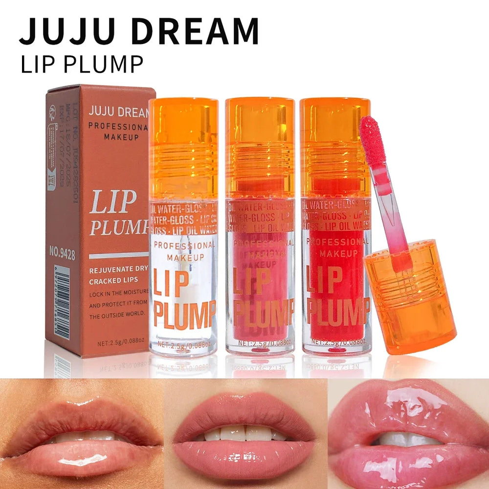 3-Pcs Lip Oil Plump Moisturizing Set – Pink Hydrating Gloss Long-Lasting Clear Liquid Lip Balm,Essential For Autumn And Winter