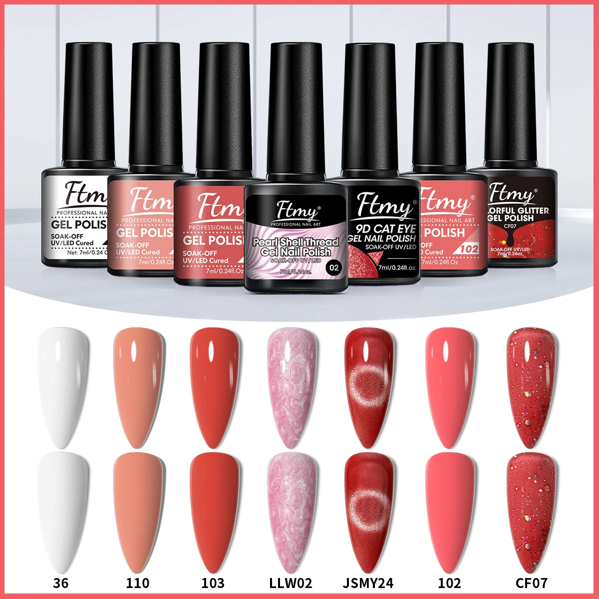 7-piece gel nail polish set, all seasons gel nail polish set with glossy matte top coat and base coat for at-home manicure