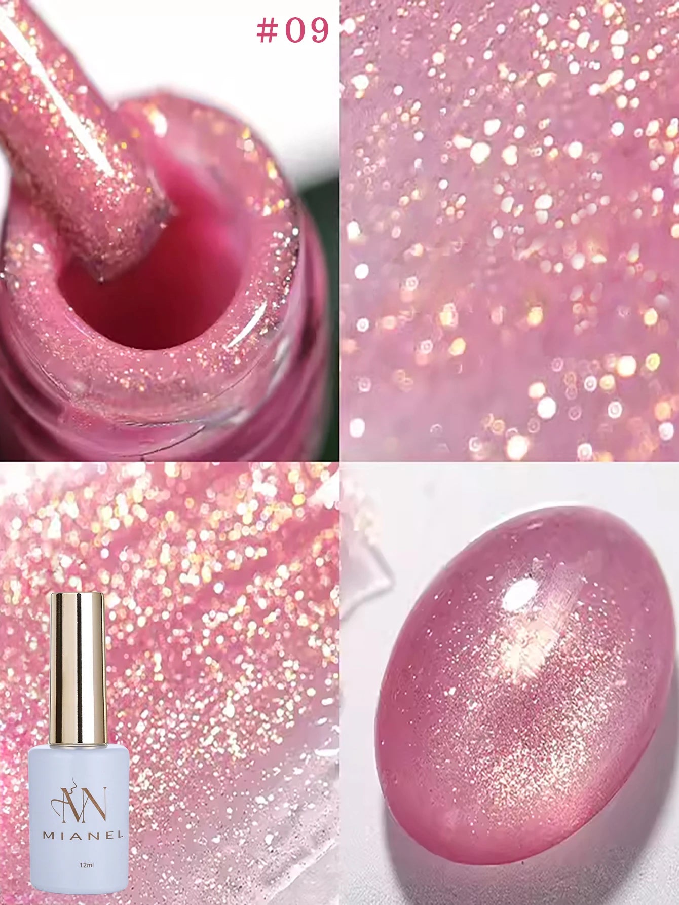 MIANEL1-12pcs 12ML Pink Blue White Green Series With Explosive Glitter Gel Nail Polish, Popular Yun Brocade Diamond Gel Polish