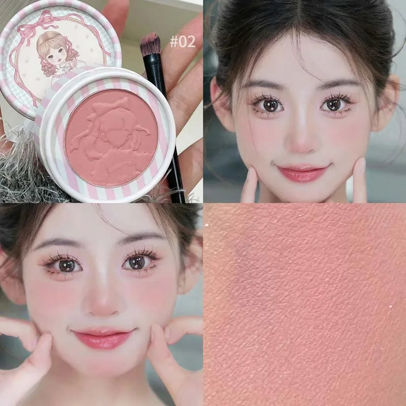 Girl's Relief Blusher Palette Shimmer Rose Low Saturation Powder Blush Mousse Matte Natural Rouge Brightens Facial Cheek Contour