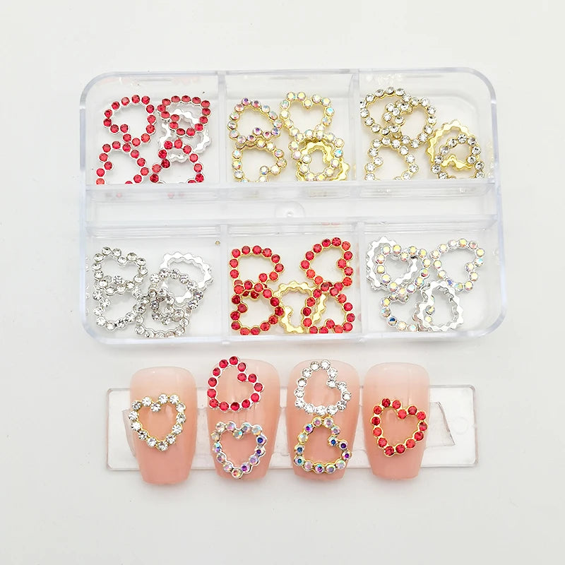 30Pcs Pink Nail Charms Alloy Rhinestones 3D Star Butterfly Heart Cross Gem Nails Crystal Diamond Nail Art Decoration Accessories