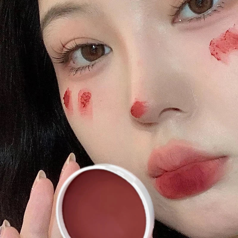 Moist Pink Blush Cream Palette Silky Smooth Matte Red Brown Lip Stick Cheek Tint Multi-purpose Cream Makeup Easy to Smudge