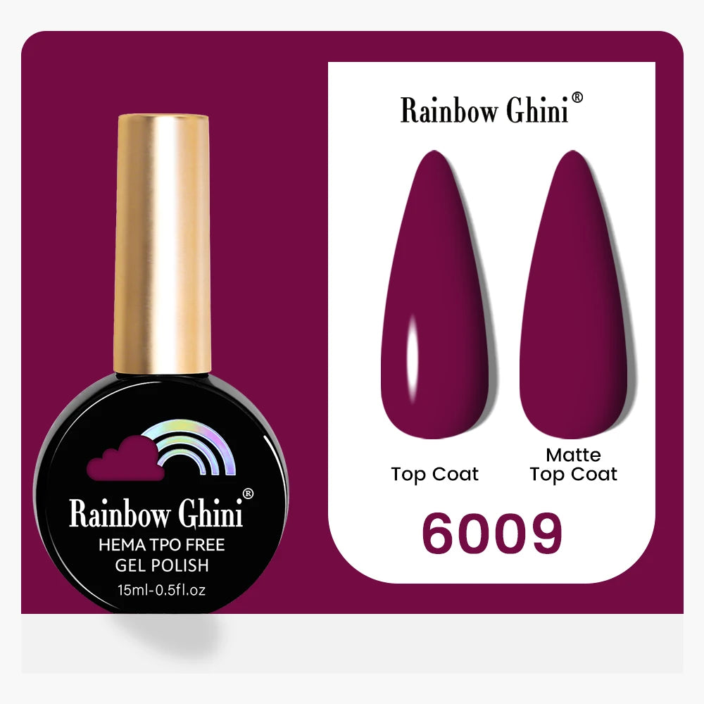 Rainbow Ghini 15ML 146 Colors Long-Lasting Colorful Gel Nail Polish Professional UV/LED Gel Polish Base Coat Matte Top Coat