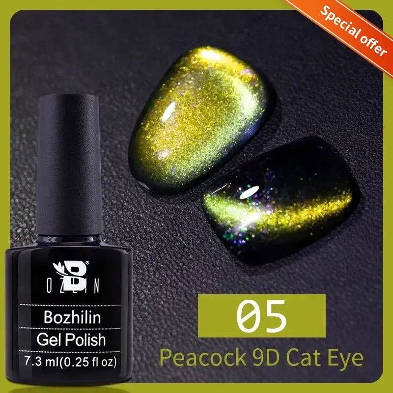 AWStorG 7.5ML Golden Gradient Cat Eye Magnetic Gel Sparkling Glitter Nail Polish Semi Permanent UV Nail Art No Need Base Color