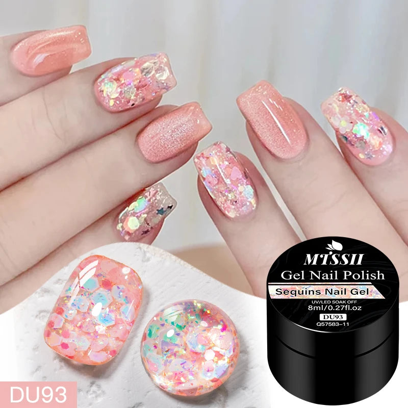 8ml Sequins Nail Gel Nail Polish Vibrant Blue Pink Colors Glitter Semi Permanent Soak Off UV LED Nail Art Varnish For Manicure