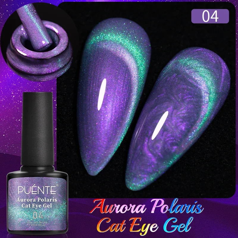 PUENTE 7.5ML Vibrant Blue Cat Eye Gel Nail Polish High Glossy Long-Lasting Soak Off UV Semi-Permanent Nail Art Varnish Manicure