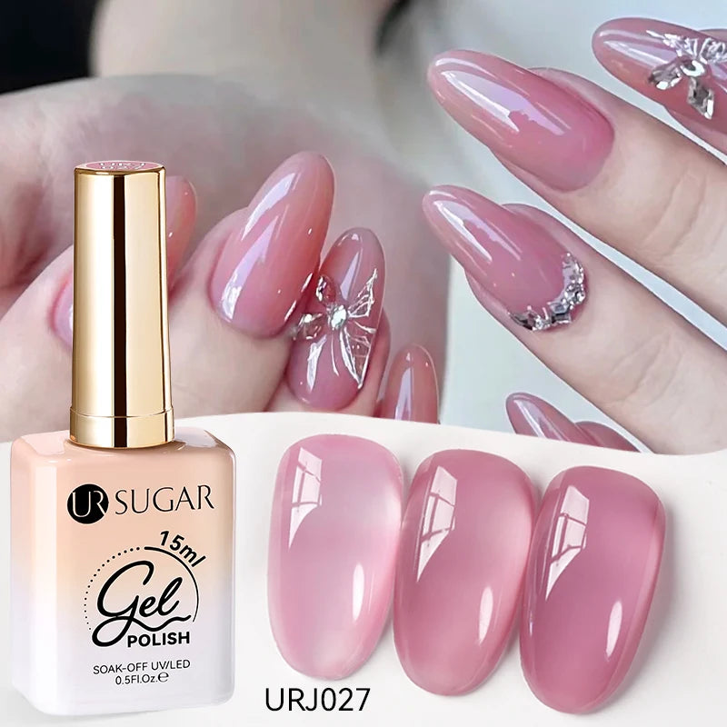 UR SUGAR 15ml Crystal Milky Jelly White Nude Gel Nail Polish Transparent Semi-permanent UV Gel Nail Art Soak Off Gel Varnish