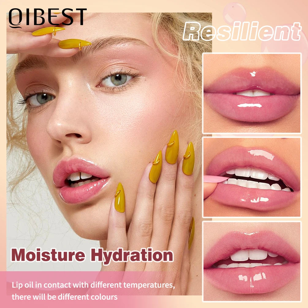 QIBEST Color Changing Lip Oil Moisturizing Transparent Jelly Lip Balm Long-term Lipgloss Nourishes Lip Plumper Oil Makeup New