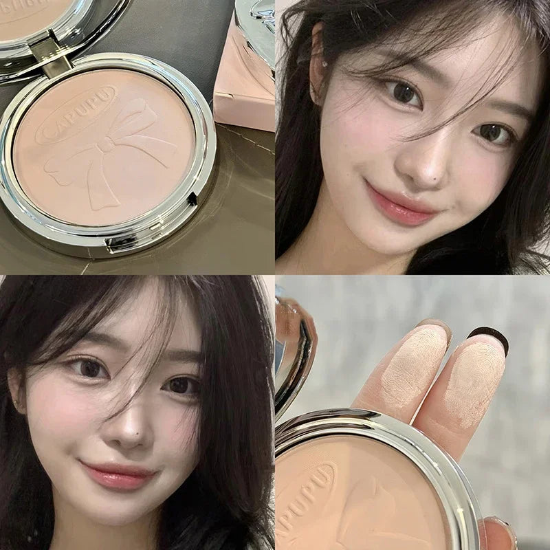 Matte White Face Pressed Powder 24 Hours Oil Control Clear Natural Powder Foundation Full Coverage Waterproof Makeup