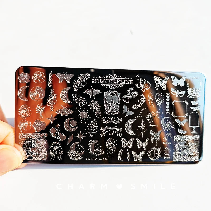Cartoon Characters Stamping Plates French Line Geometry Flowers Leaves Animals Image Stainless Steel Nail Art Template Stencil