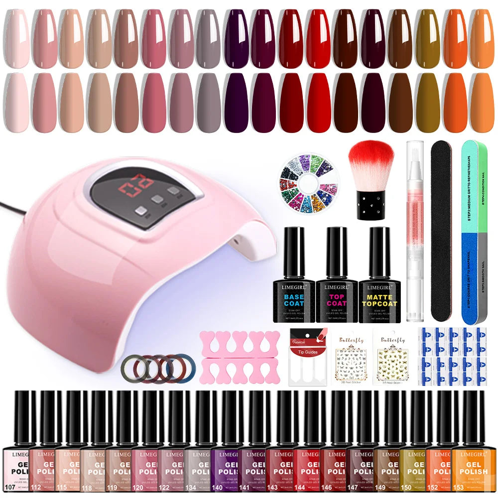 18PCS Gel Nail Polish 8ML Glitter Art Gel Kit with UV Light & Base Top Coat Nail Art Stickers Manicure Salon/Home Tools Supplies