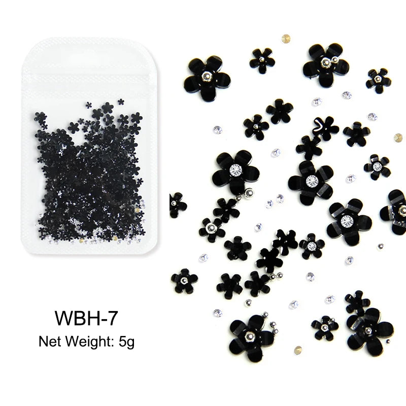 White Acrylic Flower Nail Art Decorations Mixed Size Rhinestones Red Blue Gem Manicure Tools Accessories DIY Nails Design 5g