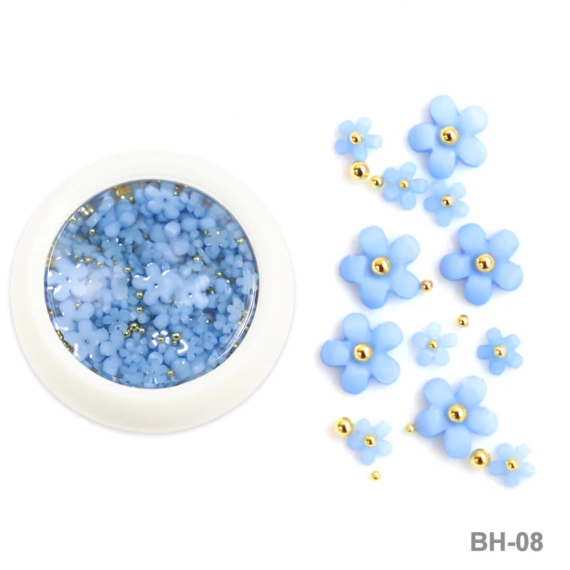 White Acrylic Flower Nail Art Decorations Mixed Size Rhinestones Red Blue Gem Manicure Tools Accessories DIY Nails Design 5g
