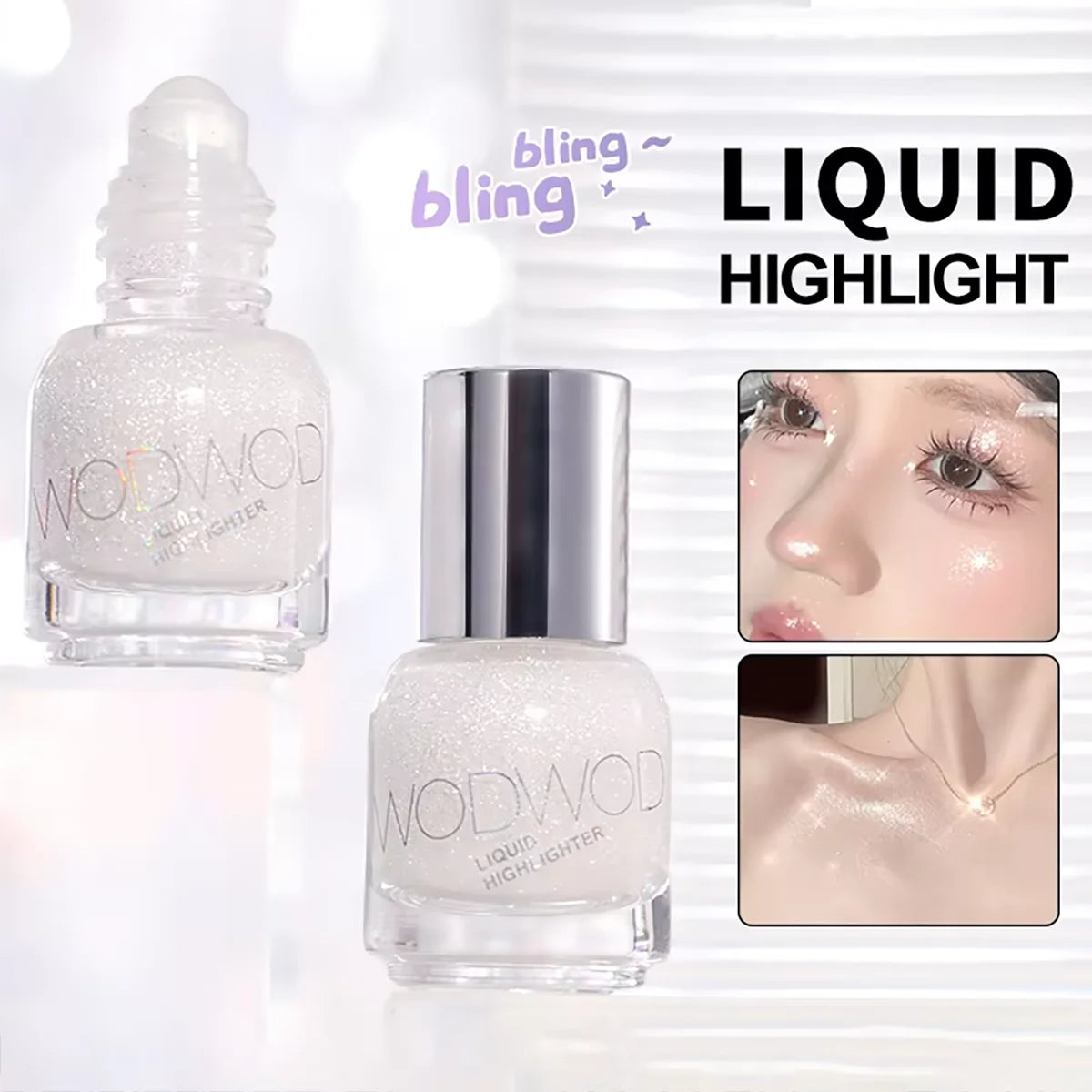 WODWOD Face Brightening Cream, Glitter Highly Saturated Liquid Highlighter, Bright Color Face Contour Makeup Highlighting 