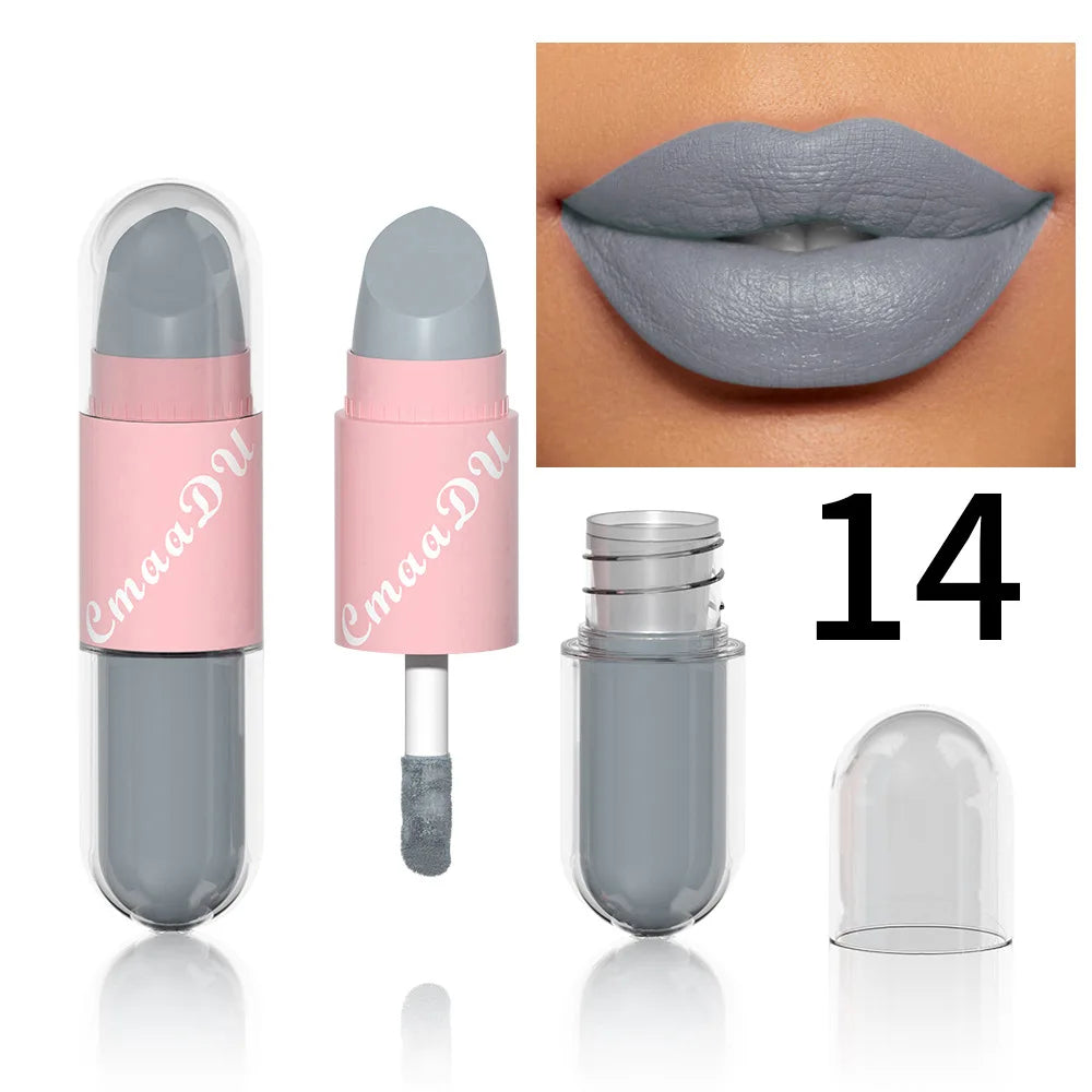 Lipstick Lip Gloss 2-in-1 Matte Lip Color Velvet Lip Glaze Waterproof Long Lasting Non-marking Natural Lip Tint Blam Cosmetic