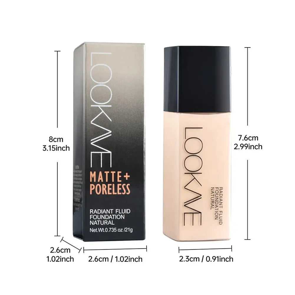 LOOKAVE Liquid Foundation | Long-Lasting, Full Coverage, Matte Finish, Moisturizing Liquid Base, Conceals Imperfections, Smooth Natural Makeup