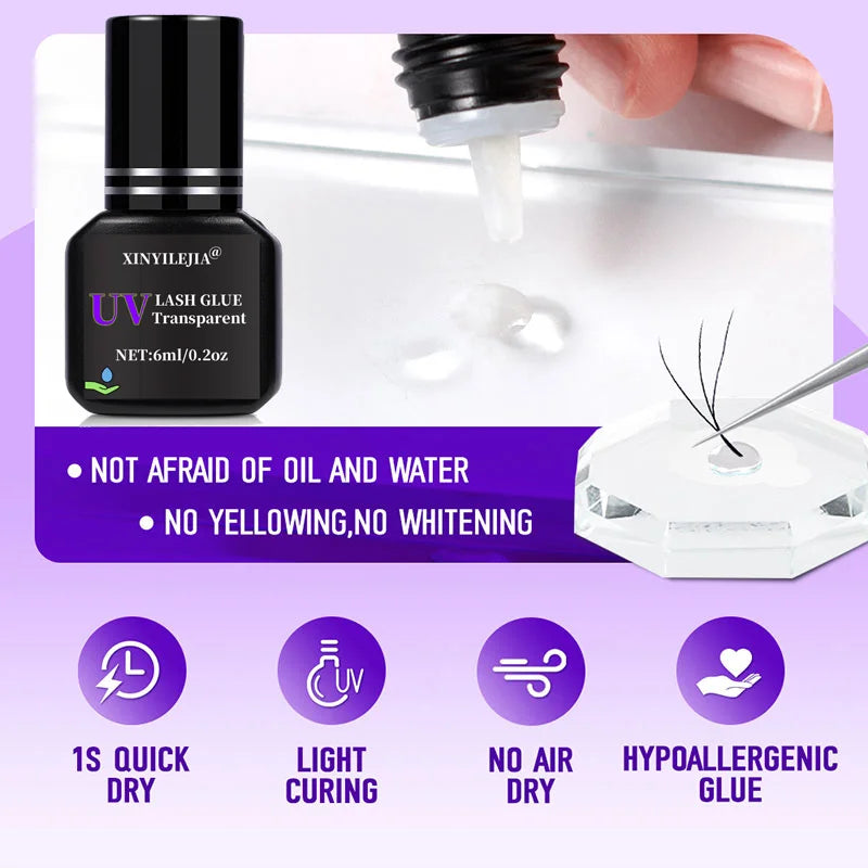 Tpo free 6ml UV Eyelash Glue Fake Lashes Eyelash Extension Adhesive Light Curing Quick Dry Purple Black Gel Makeup Tools