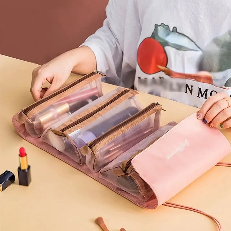 Portable Large Capacity 4 in 1 Makeup Bags Portable Folding Travel Cosmetics Storage Toiletry Bag Detachable Cosmetic Bag