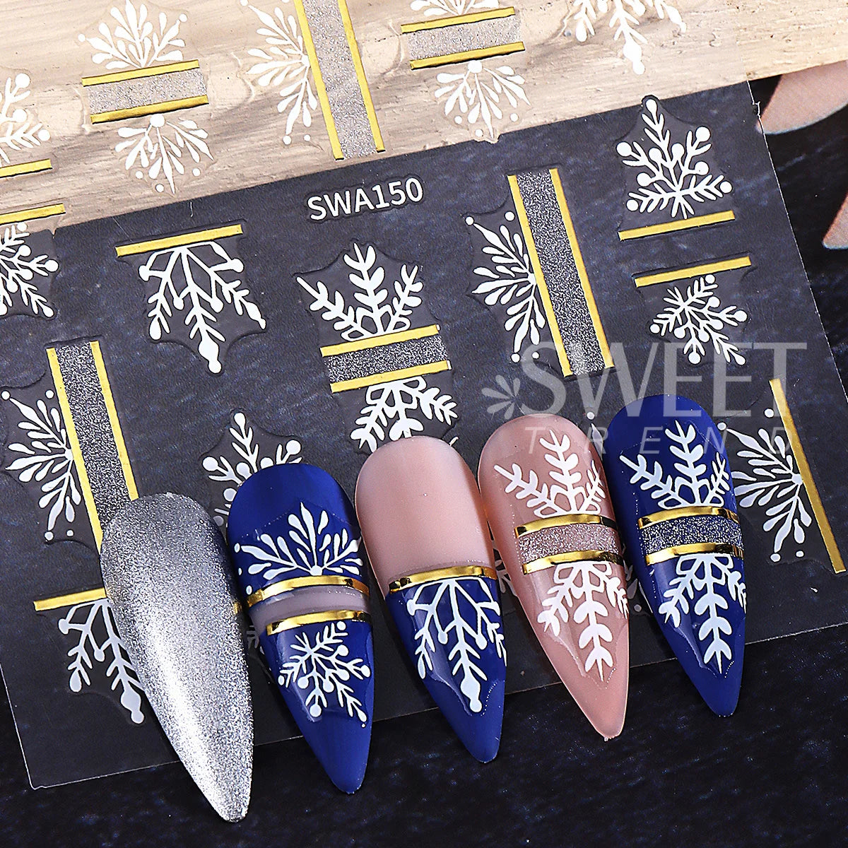 2pcs Sparkle Silver Winter Nail Sticker Geometry Snowflakes Xmas Tree Decorative Balls Adhesive Sliders Christmas Manicure Decal