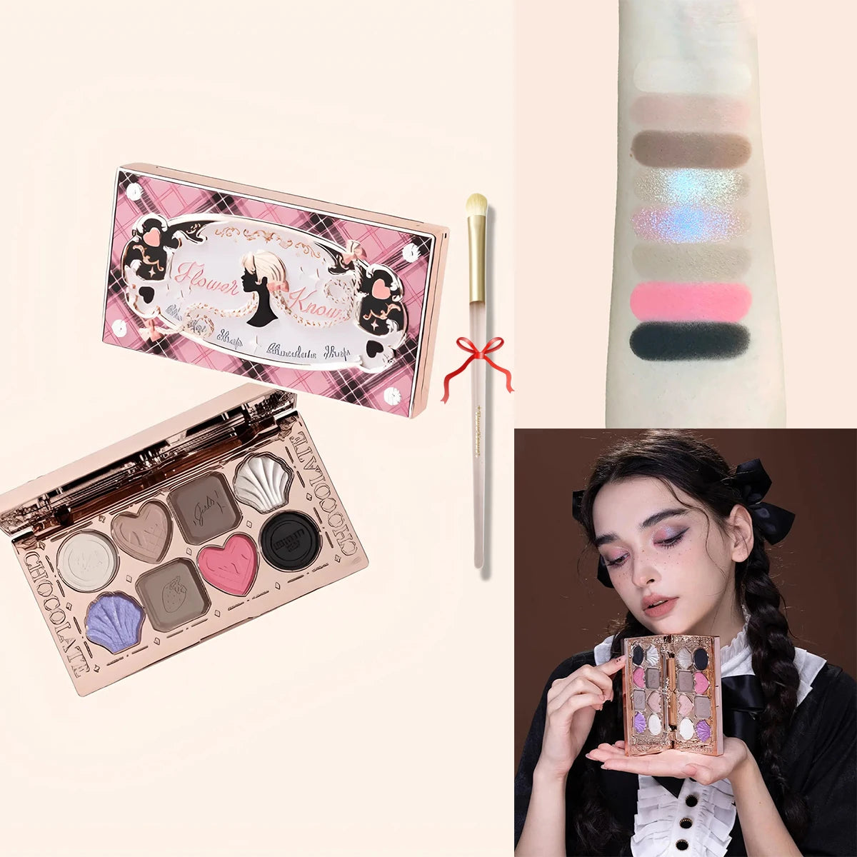 Flower Knows Swan Ballet 6 Color Eyeshadow Palette Matte Shimmer Pearl Glitter Waterproof Highly Pigmented Long Lasting Makeup