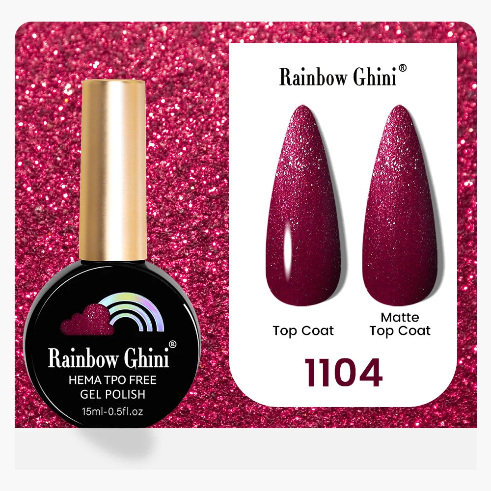 Rainbow Ghini 15ML 146 Colors Long-Lasting Colorful Gel Nail Polish Professional UV/LED Gel Polish Base Coat Matte Top Coat