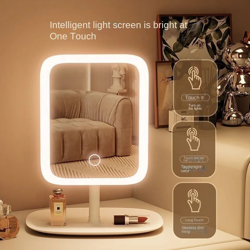 NEW Touch Control Makeup Mirror Rechargeable LED Vanity Mirror with 3 Colors Dimmable Lights for Home Travel Portable Cosmetic