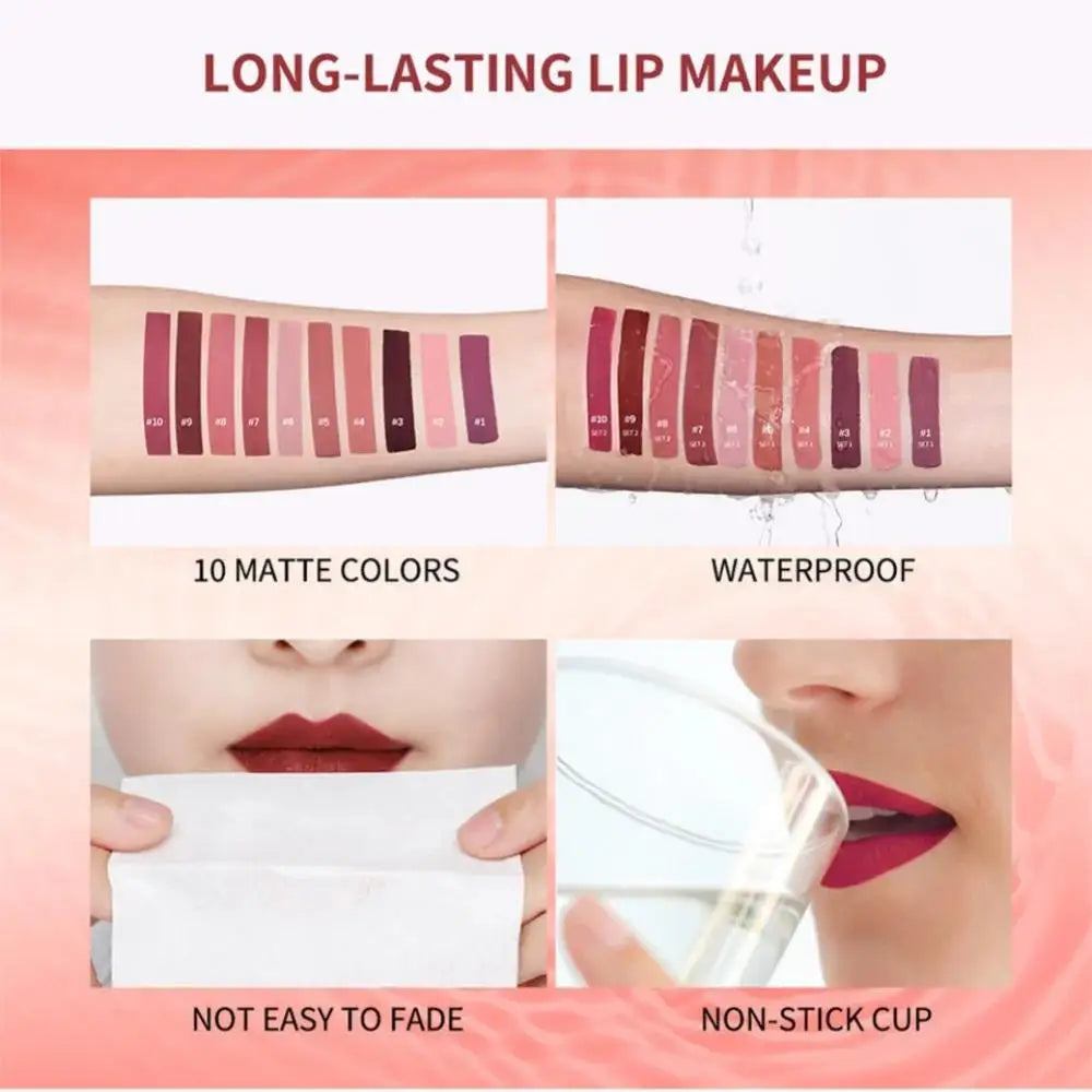 Velvet Matte Lip Glaze Waterproof Long Lasting Non Sticky Chocolate Lip Gloss Set