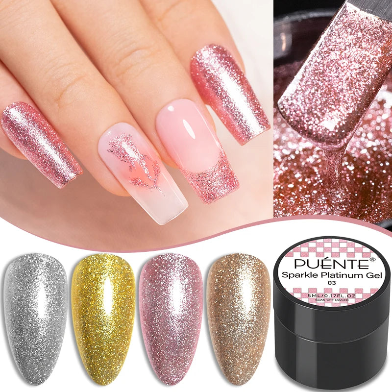 PUENTE Sparkle Platinum Gel Nail Polish 5ML Shiny Gold Silver Glitter Painting Gel Drawing Semi Permanent Varnish For Manicure