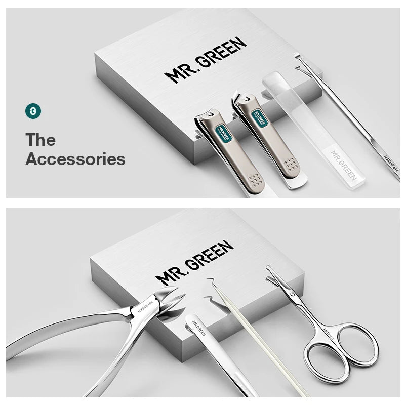 MR.GREEN Manicure Sets Pedicure Kits Stainless Steel Nail Clipper Personal Care Tools with PU Leather Case