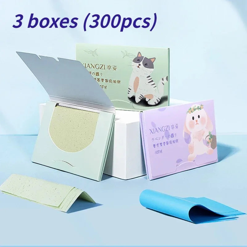 100/300pcs/6Packs Protable Face Oil Blotting Paper Matting Wipes Facial Cleanser Oil Control Oil-absorbing Face Cleaning Tools
