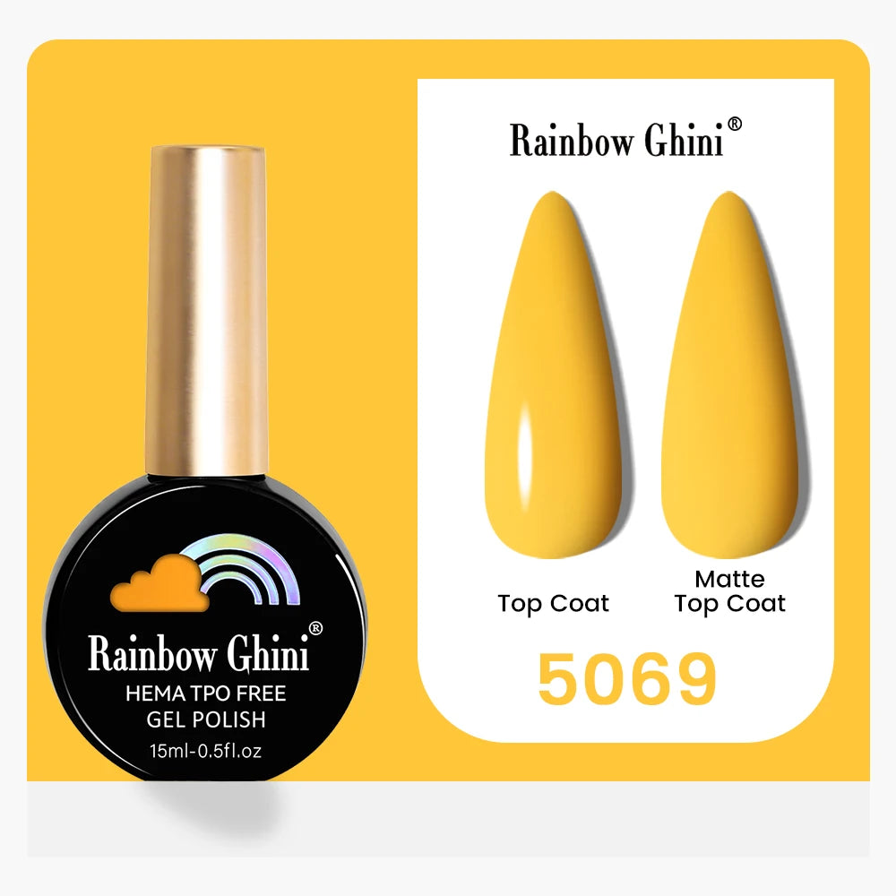 Rainbow Ghini 15ML 146 Colors Long-Lasting Colorful Gel Nail Polish Professional UV/LED Gel Polish Base Coat Matte Top Coat
