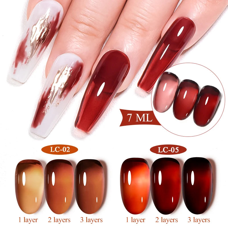 LILYCUTE 7ML Jelly Amber Gel Brown Winter Crystal Nail Polish Translucent Color Nail Art Gel Permanent UV Gel Polish Varnish
