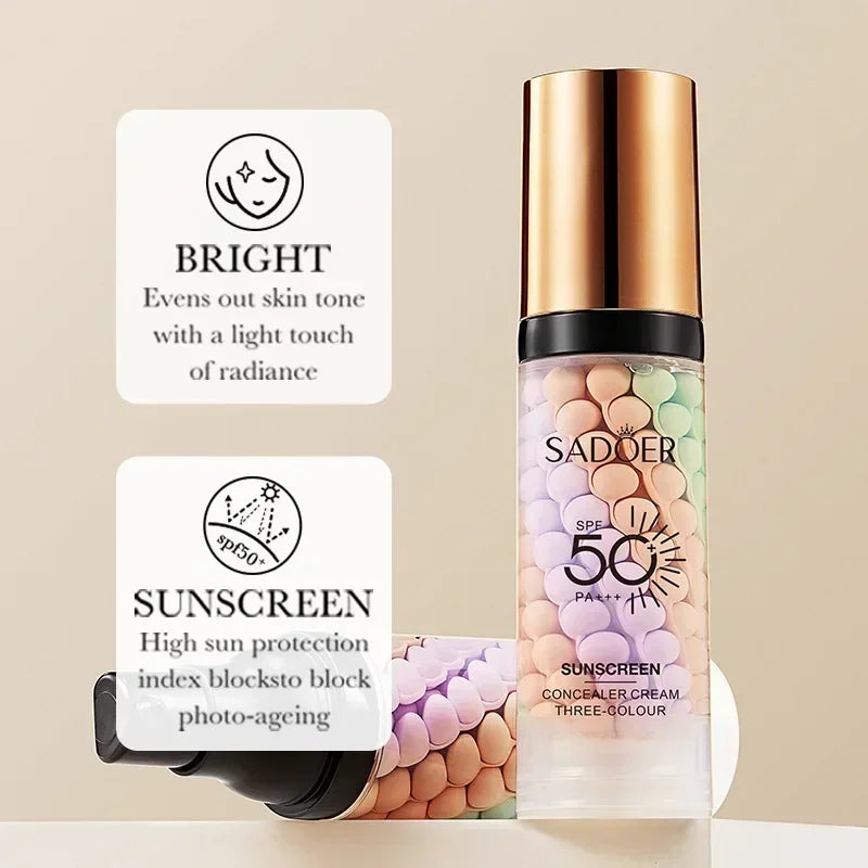 40g Face Makeup Primer Tri-color Cream Brighten Contour Color Isolation Waterproof Makeup Foundation Natural Makeup Base Cream