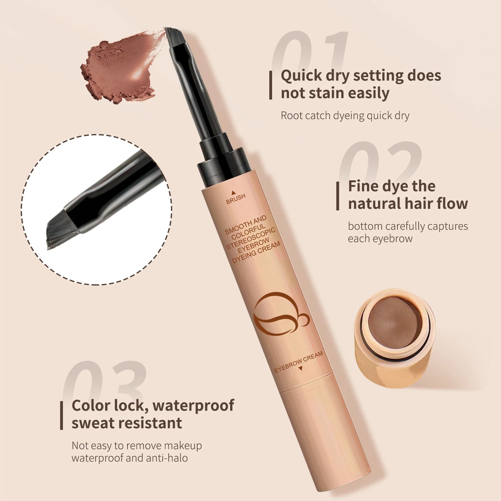 OCHEAL 2 In 1 Eyebrow Dyeing Cream 3 Colors Waterproof Tinted Long-lasting Eyebrow Stamp Pencil Pomade Makeup Cosmetics
