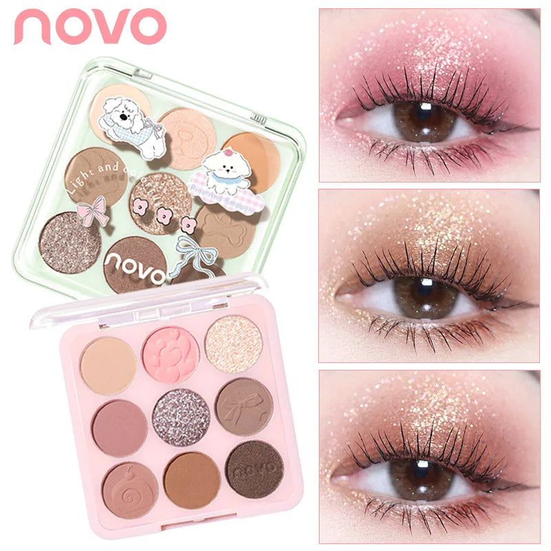 9-Color Eyeshadow Palette - Matte & Shimmer Finish,Water And Sweat Resistant, Long-Lasting Wear, Blendable,  Highlight And Blush