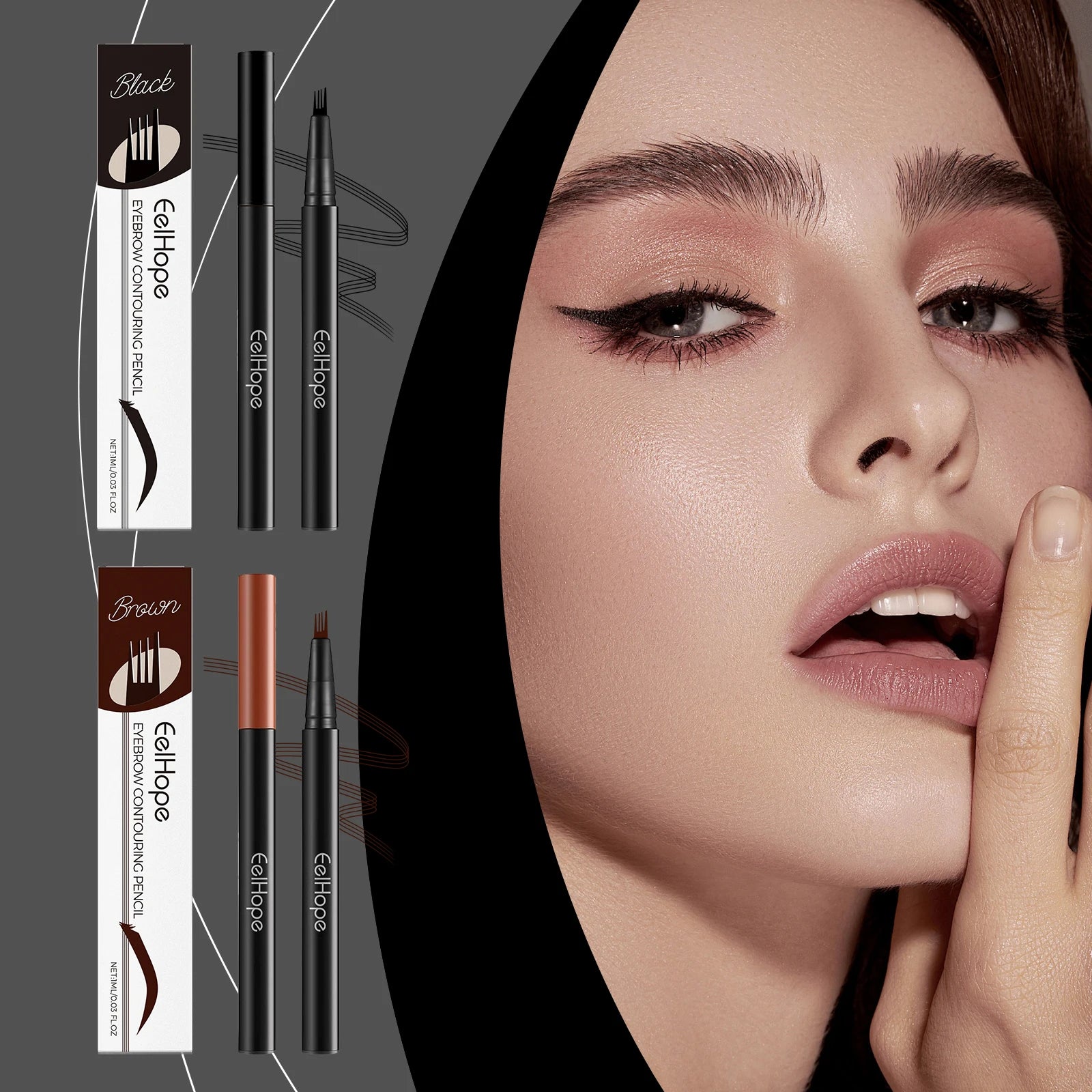 EELHOPE 4 Forks Eyebrow Pencil Long Lasting Eye Makeup Waterproof Sweatproof Natural Brown Black Beauty Makeup Eye Brow Pen