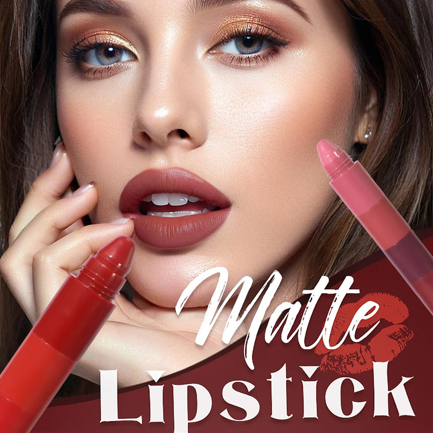 5-in-1 Fruit Velvet Matte Lipstick Set, Long-Lasting, Highly Pigmented, Moisturizing Lip Balm, Smooth Application for Soft lips