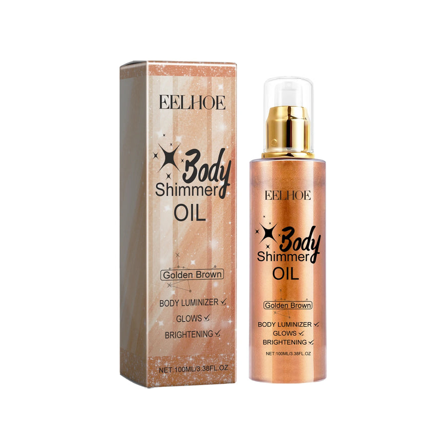 EELHOE Body Oil with Shimmer Brighten Glitter Face Contour Highlighter for Body Smooth Bronzer Liquid Illuminator Makeup 100ml
