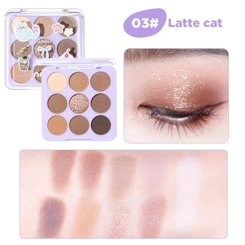 9-Color Eyeshadow Palette - Matte & Shimmer Finish,Water And Sweat Resistant, Long-Lasting Wear, Blendable,  Highlight And Blush
