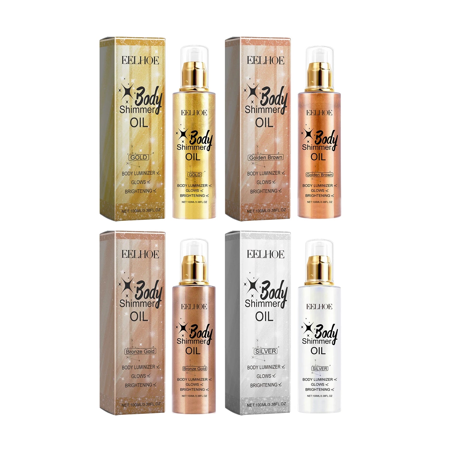EELHOE Body Oil with Shimmer Brighten Glitter Face Contour Highlighter for Body Smooth Bronzer Liquid Illuminator Makeup 100ml