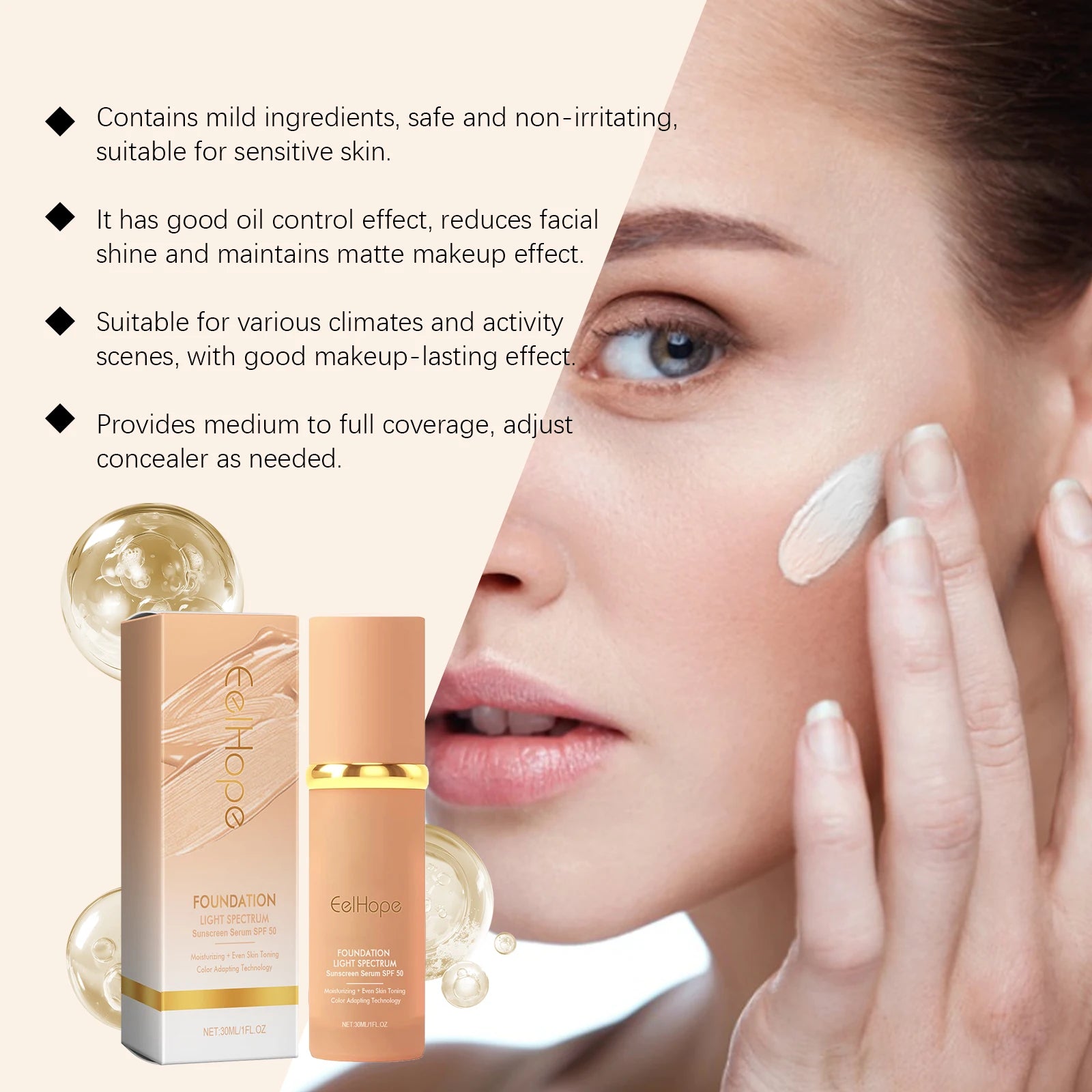 EELHOPE Face Makeup Foundation Natural Lightweight Texture Perfect Coverage Glowing Skin Tone Moisturizing Face Foundation Cream