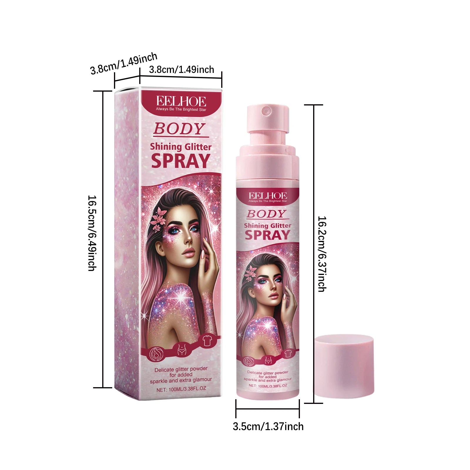 EELHOE Body Highlight Glitter Spray Temporary Hair Body Glitter Color Spray Shiny Makeup High Gloss Natural Body Shimmer Spray