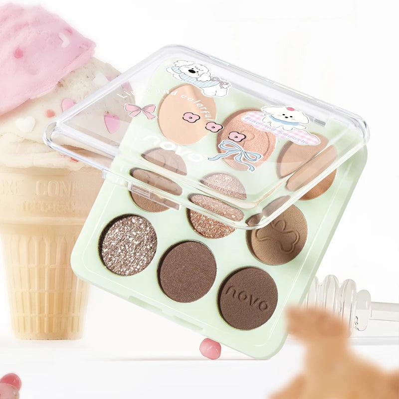 9-Color Eyeshadow Palette - Matte & Shimmer Finish,Water And Sweat Resistant, Long-Lasting Wear, Blendable,  Highlight And Blush