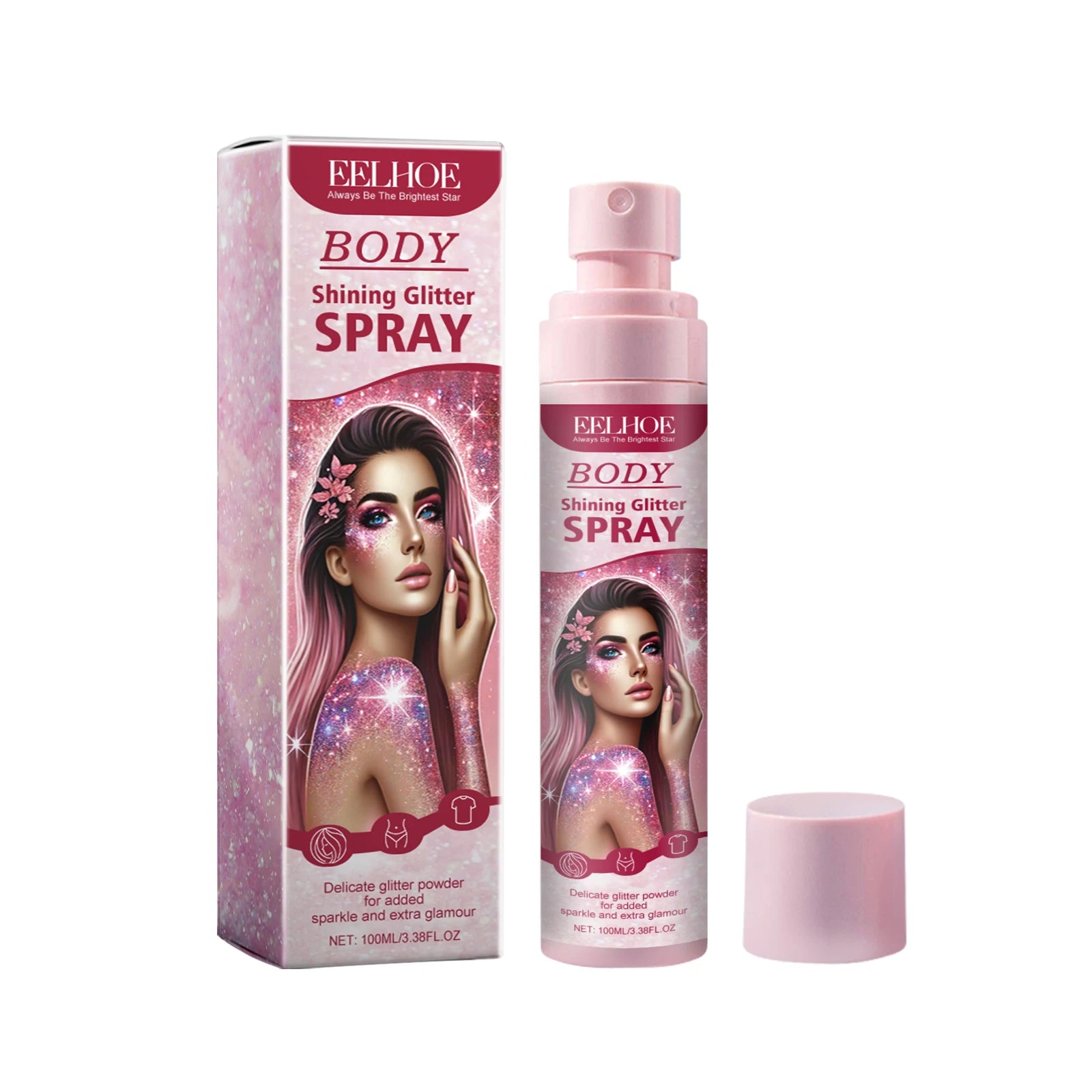 EELHOE Body Highlight Glitter Spray Temporary Hair Body Glitter Color Spray Shiny Makeup High Gloss Natural Body Shimmer Spray