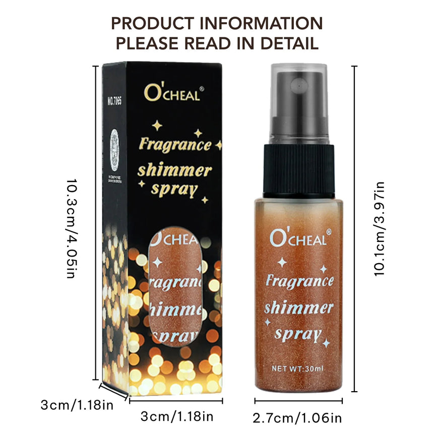 Ocheal 30ml Fragrance Shimmer Glitter Spray Shining Brightly Highlighter Powder Spray Long Lasting Body Hair Hand Neck Clothes
