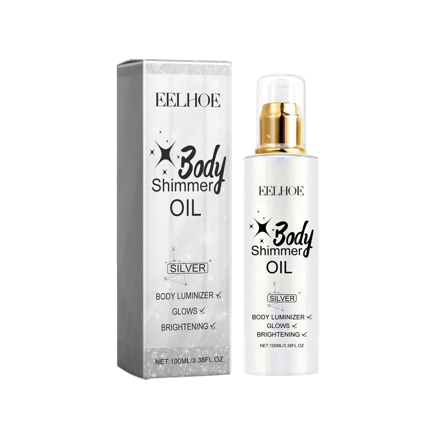 EELHOE Body Oil with Shimmer Brighten Glitter Face Contour Highlighter for Body Smooth Bronzer Liquid Illuminator Makeup 100ml
