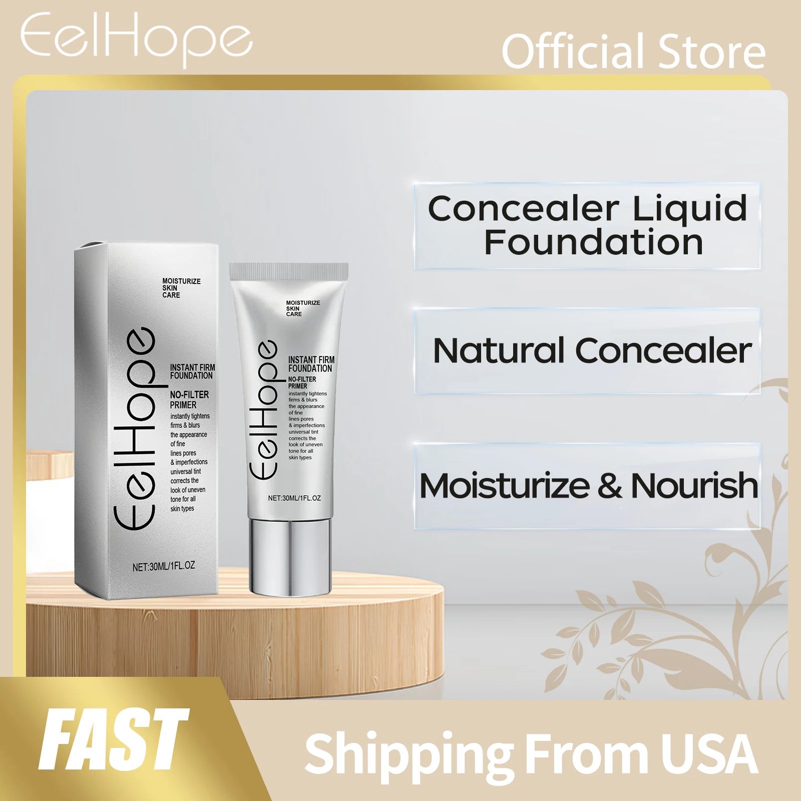 Eelhope Face Foundation Cream Fading Lines Cover Skin Defect Mositurize Nourish Easy Makeup Natural Look Facial Liquid Concealer