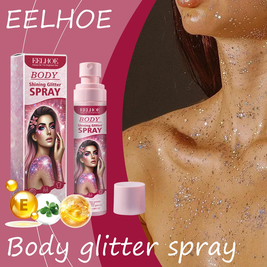 EELHOE Body Highlight Glitter Spray Temporary Hair Body Glitter Color Spray Shiny Makeup High Gloss Natural Body Shimmer Spray